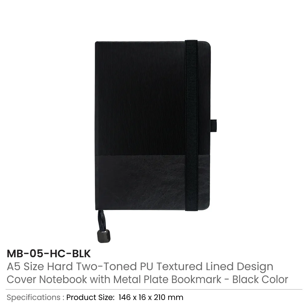Hard Cover PU Notebooks in A5 Size with Metal Plate Bookmark