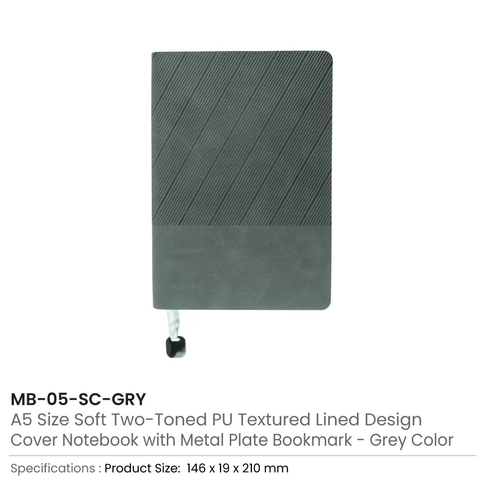 Soft PU Cover Notebooks in A5 Size with Metal Plate Bookmark