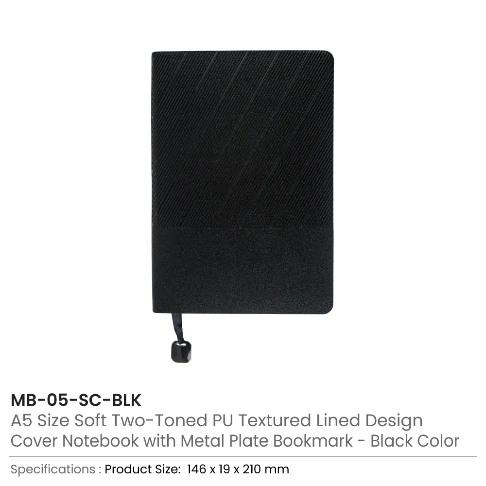 Soft PU Cover Notebooks in A5 Size with Metal Plate Bookmark