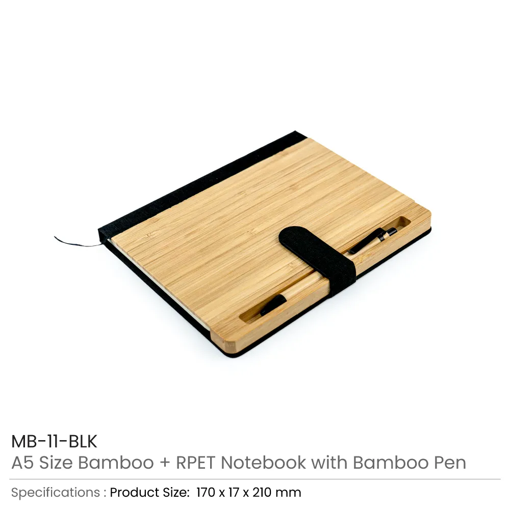 Bamboo and rPET Notebooks with Pen, A5, Bookmark & Magnetic Clasp