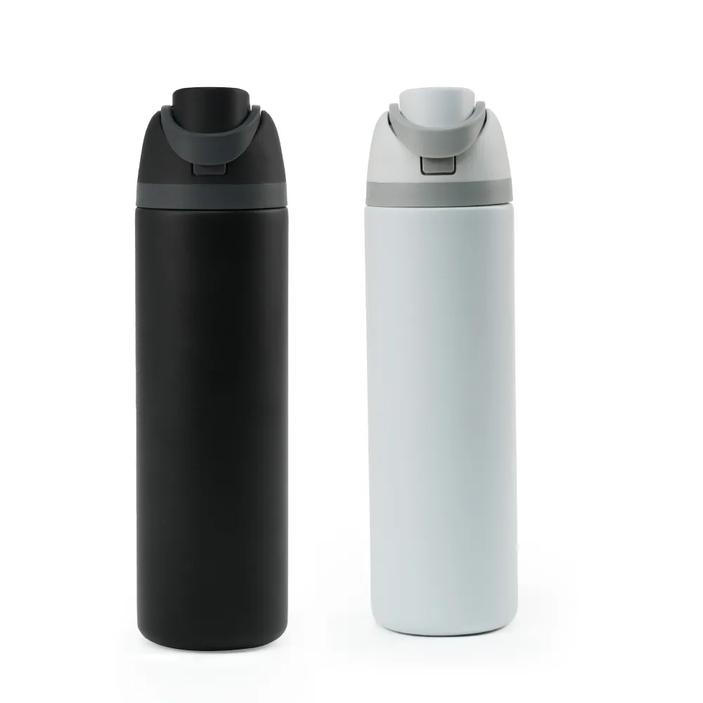 SS Bottles with Straw & Push Button Lid - Double-Wall Vacuum, 1Liter