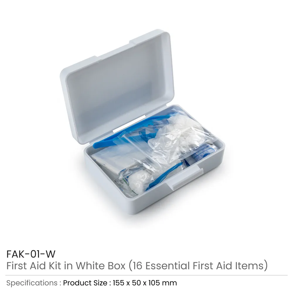 First Aid Kit Set, 16 Essential Items in White Box