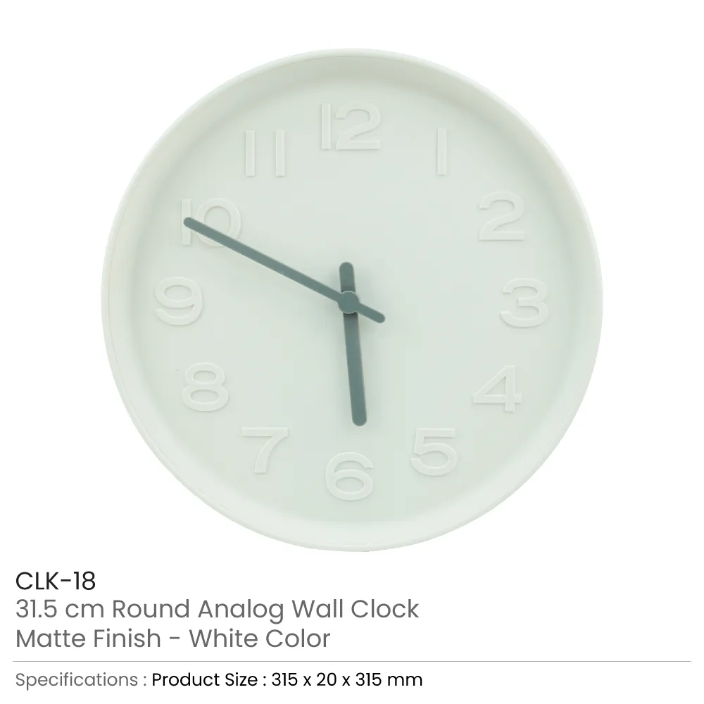 Round Analog Wall Clock Matte Finish White