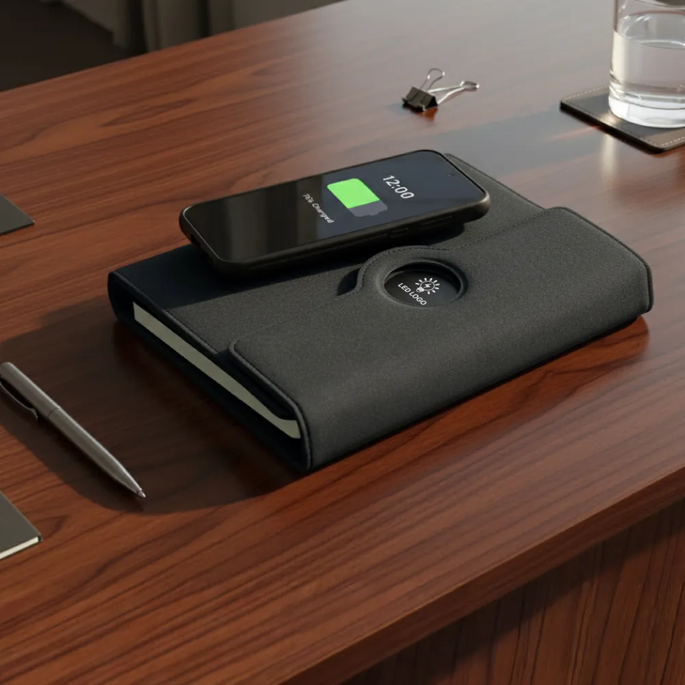 Powerbank Portfolio Notebook, 8000 mAh, with 15W Wireless Charging