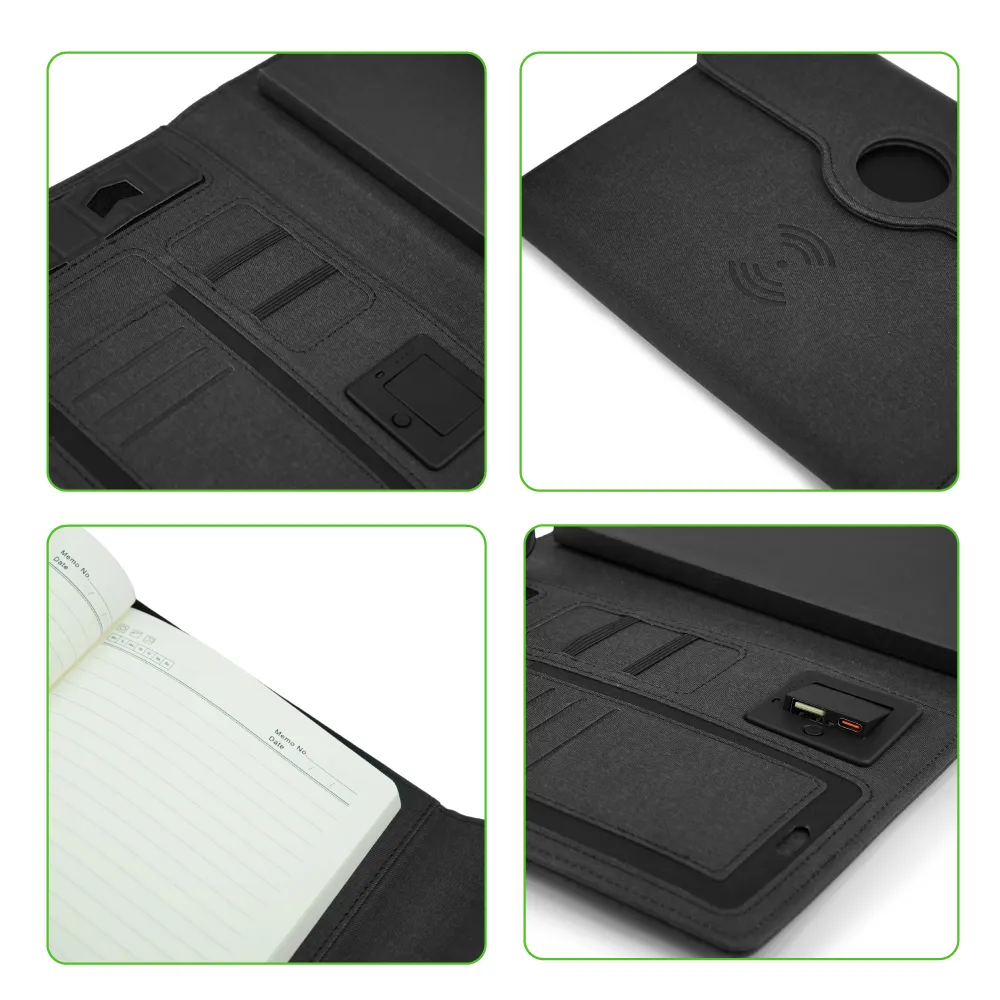 Powerbank Portfolio Notebook, 8000 mAh, with 15W Wireless Charging
