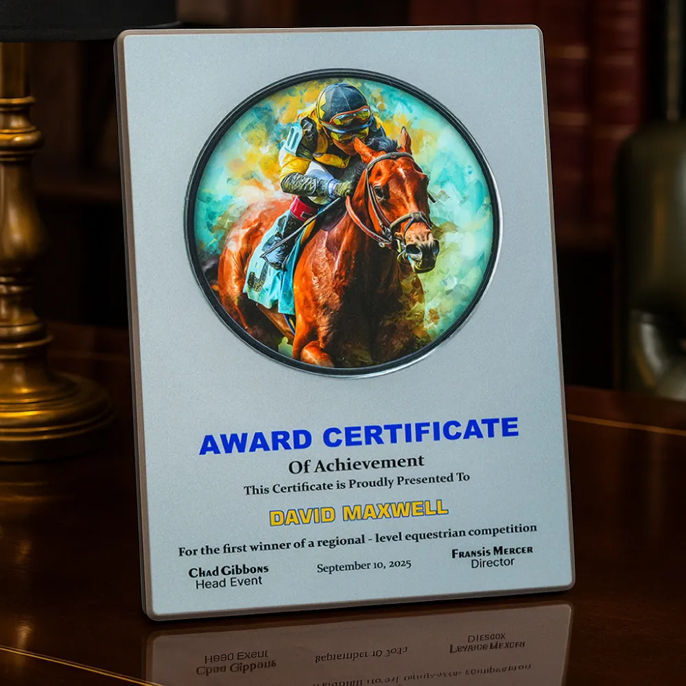 A4 Aluminum Award Plaques with Round Colored Plate and Stand