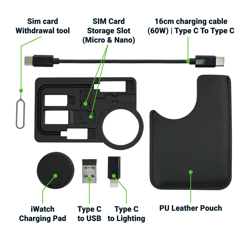 Charging Cable Kit (60W) with iWatch Charging Pad in PU Leather Pouch