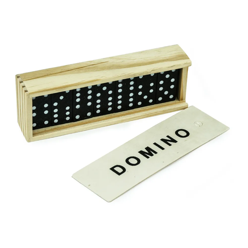Domino Set Game in Wooden Slide Box – 28 Black Wooden Pieces