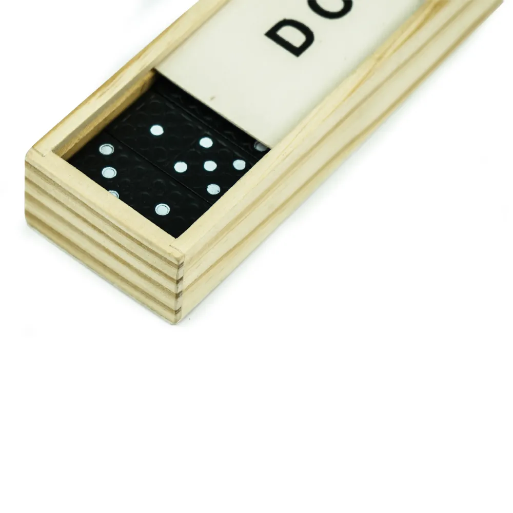 Domino Set Game in Wooden Slide Box – 28 Black Wooden Pieces