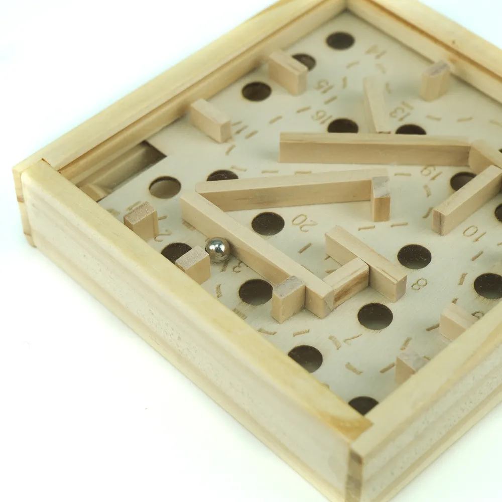 Wooden Maze Board Game with Silver Metal Ball – Labyrinth Balance Puzzle