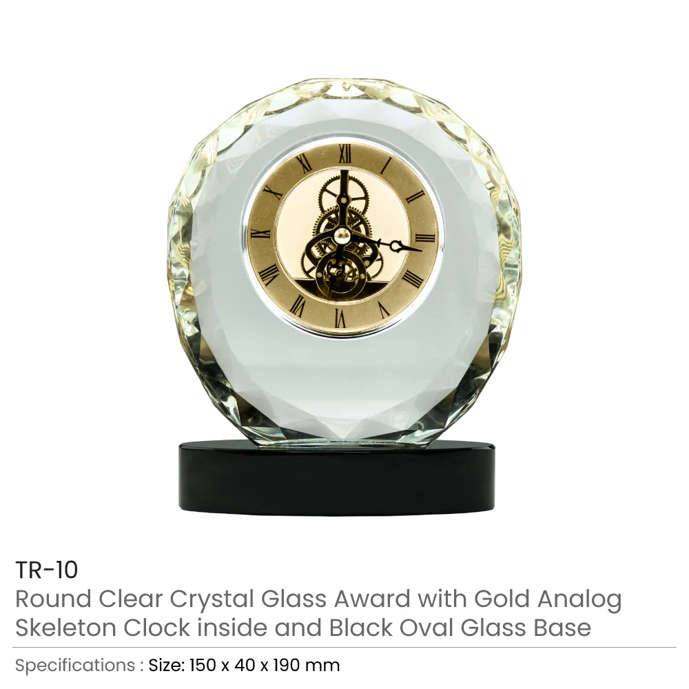 Round Crystal Clock Awards with Oval Glass Base in Box