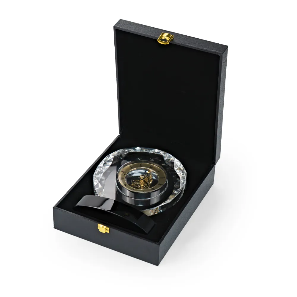 Round Crystal Clock Awards with Oval Glass Base in Box