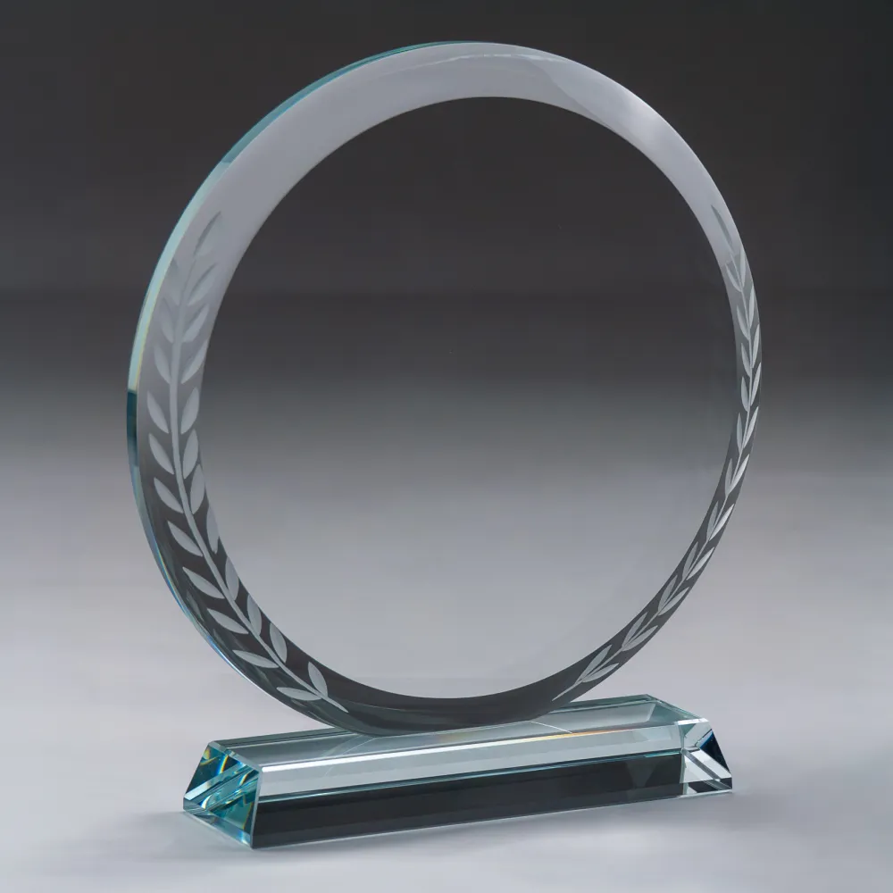 Round Clear Crystal Award with Engraved Leaves