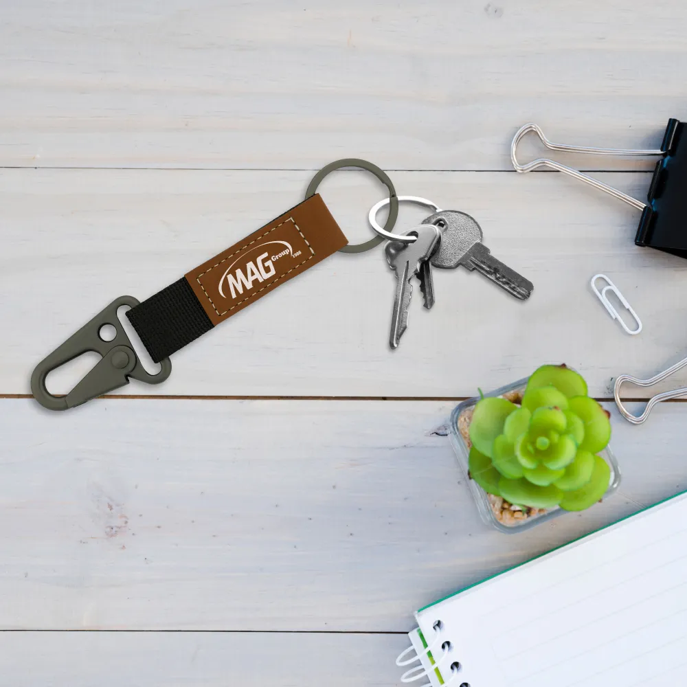 Laserable PU Leather Keychains with Sling Snap Hook