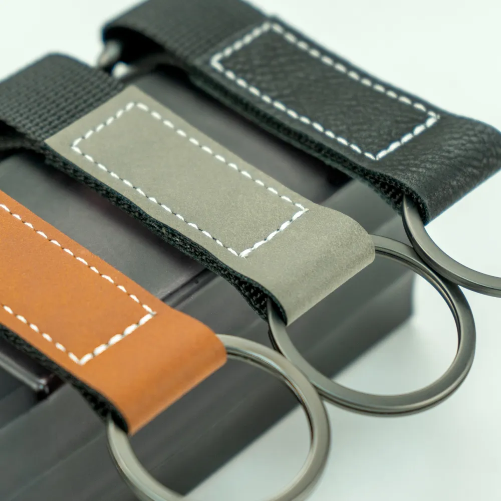 Laserable PU Leather Keychains with Sling Snap Hook