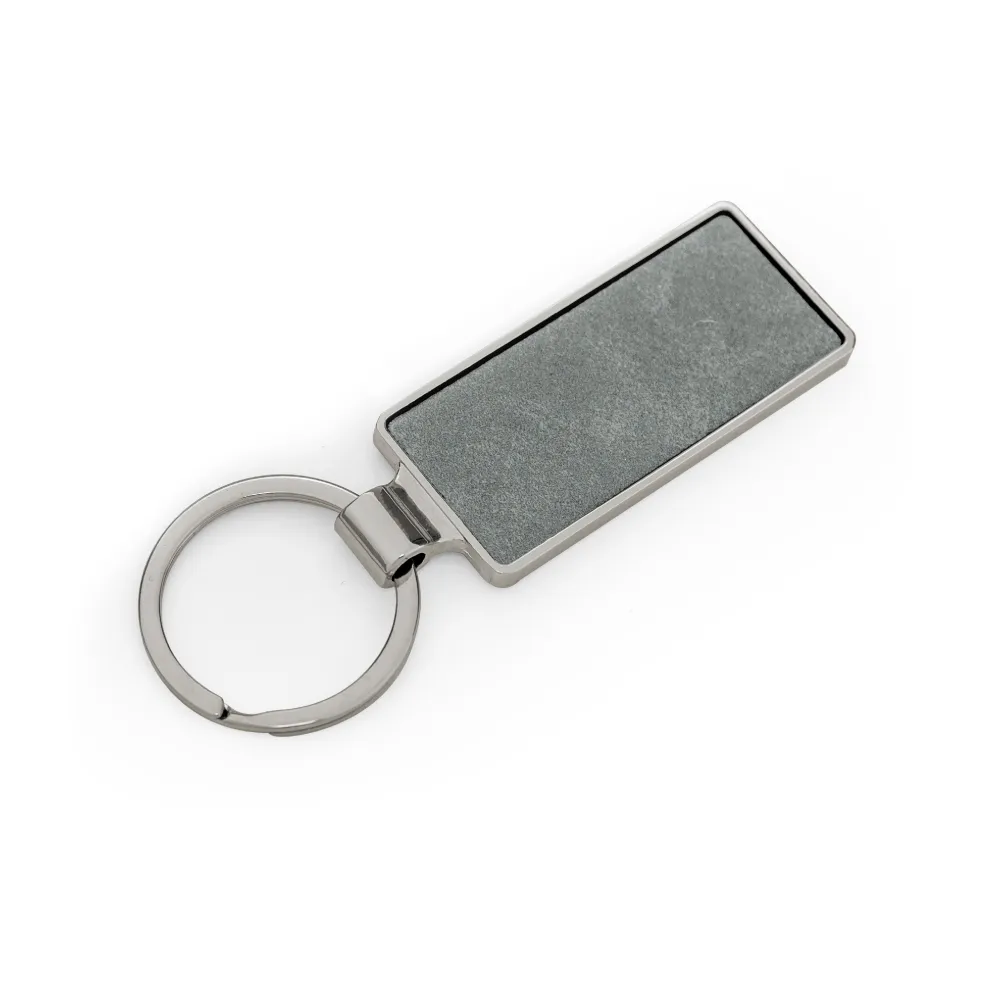 Silver Shiny Metal Keychains with Laserable PU Leather Plate