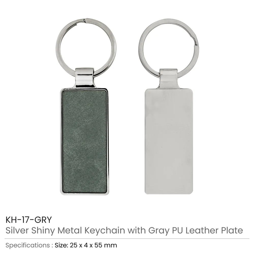 Silver Shiny Metal Keychains with Laserable PU Leather Plate