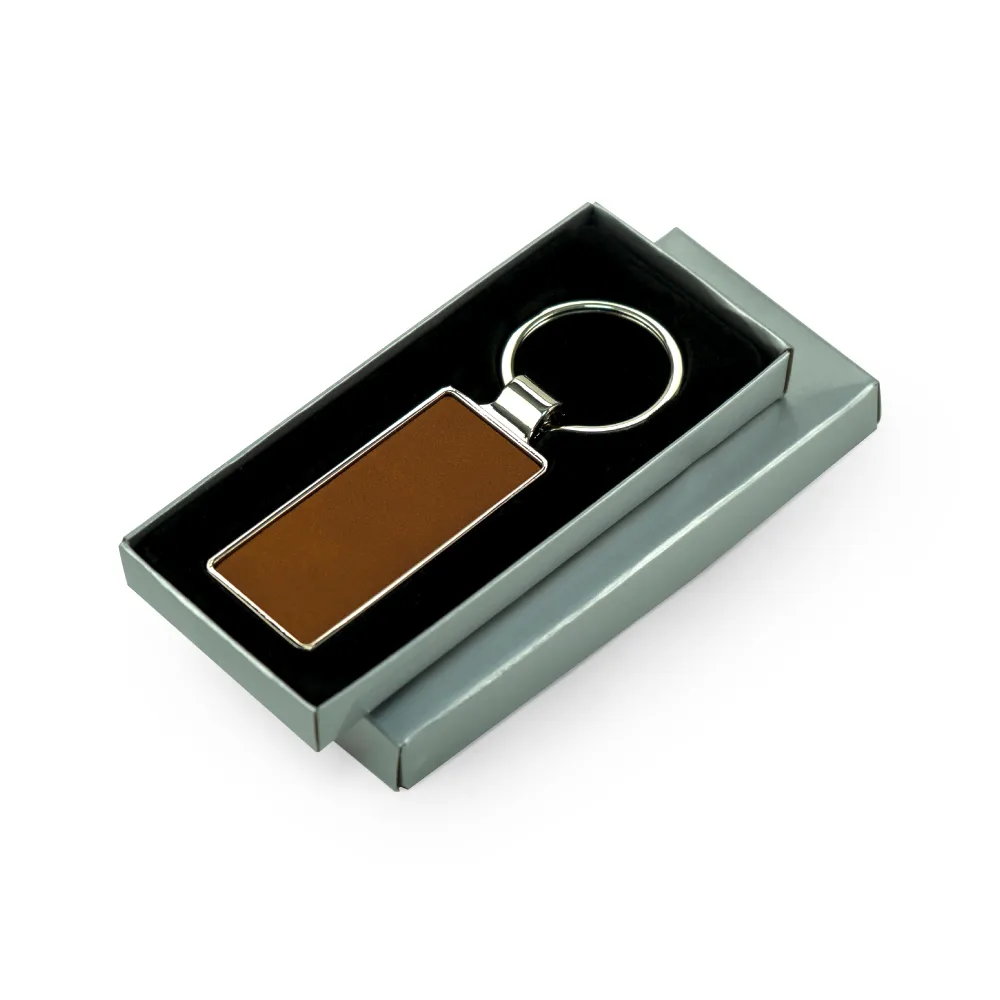 49571 - Silver-Shiny-Metal-Keychains-with-Laserable-PU-Leather-Plate-KH-17-with-Box