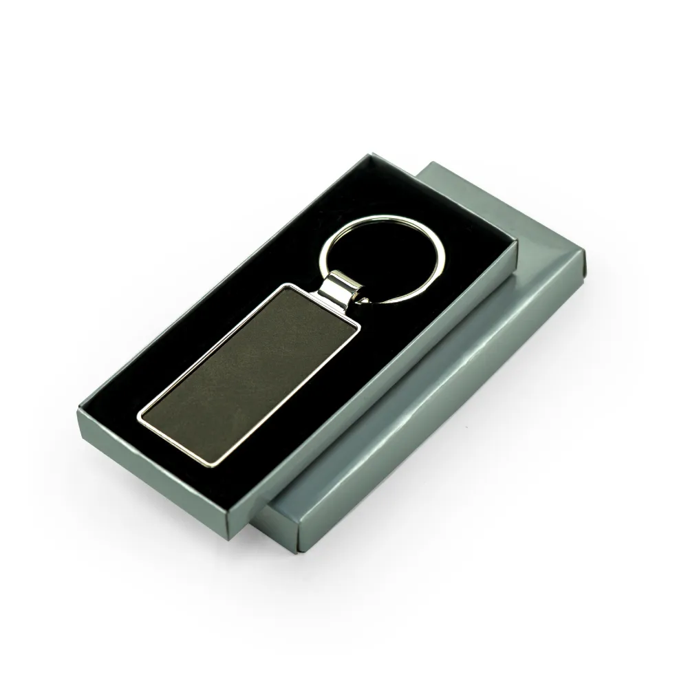 Silver Shiny Metal Keychains with Laserable PU Leather Plate