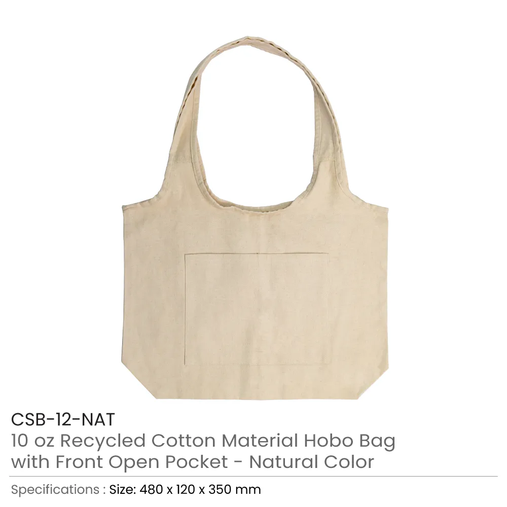 Cotton Hobo Bags with Front Pocket, 10 oz (340 GSM)