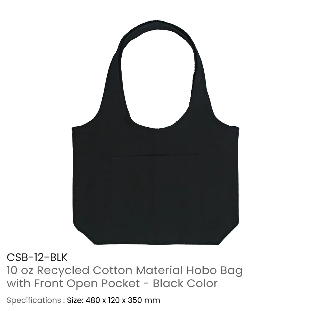 Cotton Hobo Bags with Front Pocket, 10 oz (340 GSM)