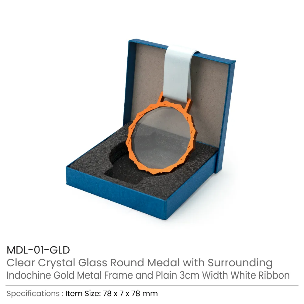 Glass Medals with Metal Frame and 3cm White Ribbon