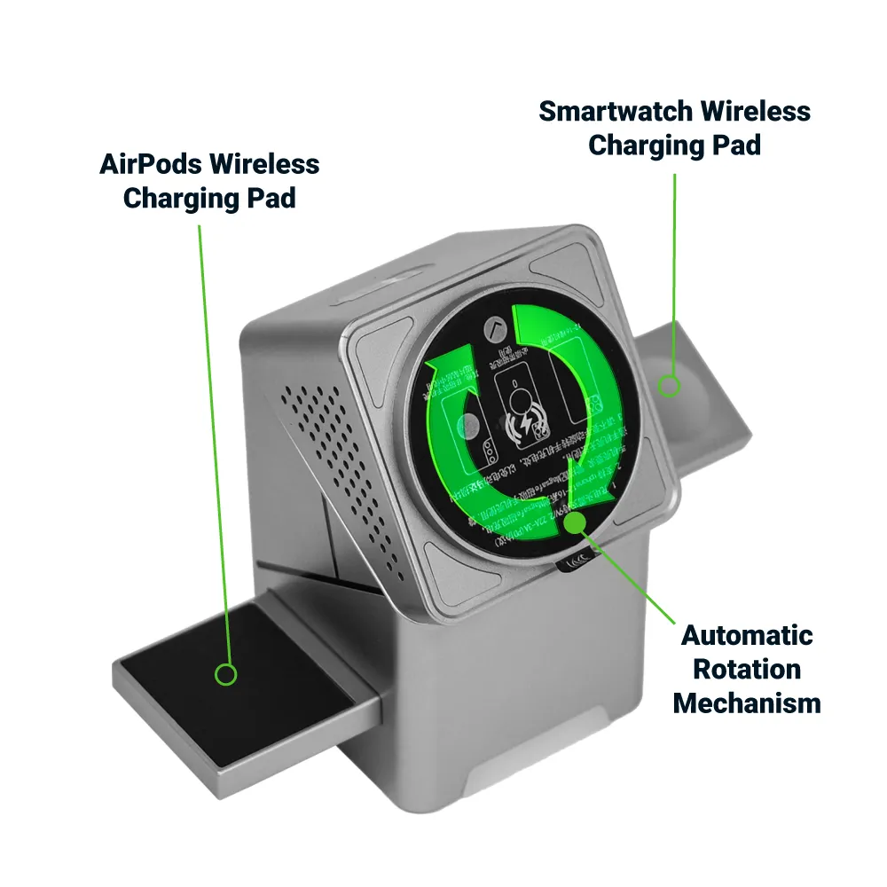 3-in-1 Rotating Wireless Charging Station 15W Fast Charging