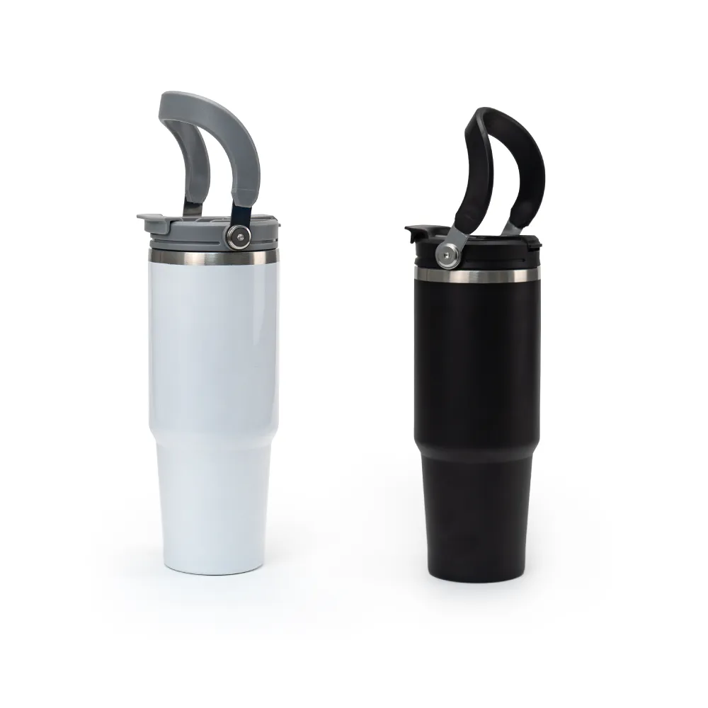 Tumbler with Handle and Straw SS Double Wall 900ml