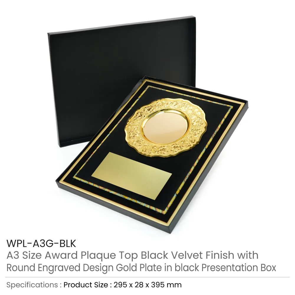 Aluminum Award Plaque A3 Size with Stand & Gold Plate in Presentation Box