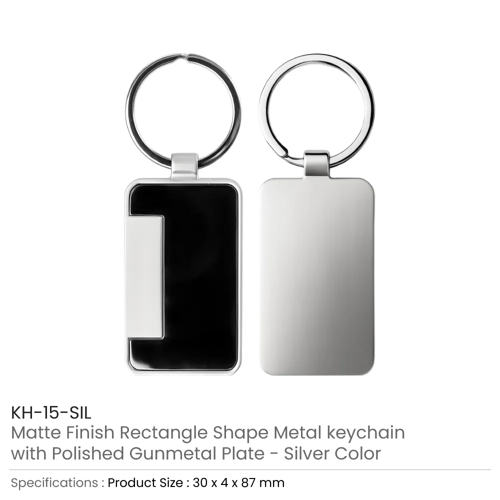 Metal Keychain Rectangle Gun Metal Matte Finish Plate