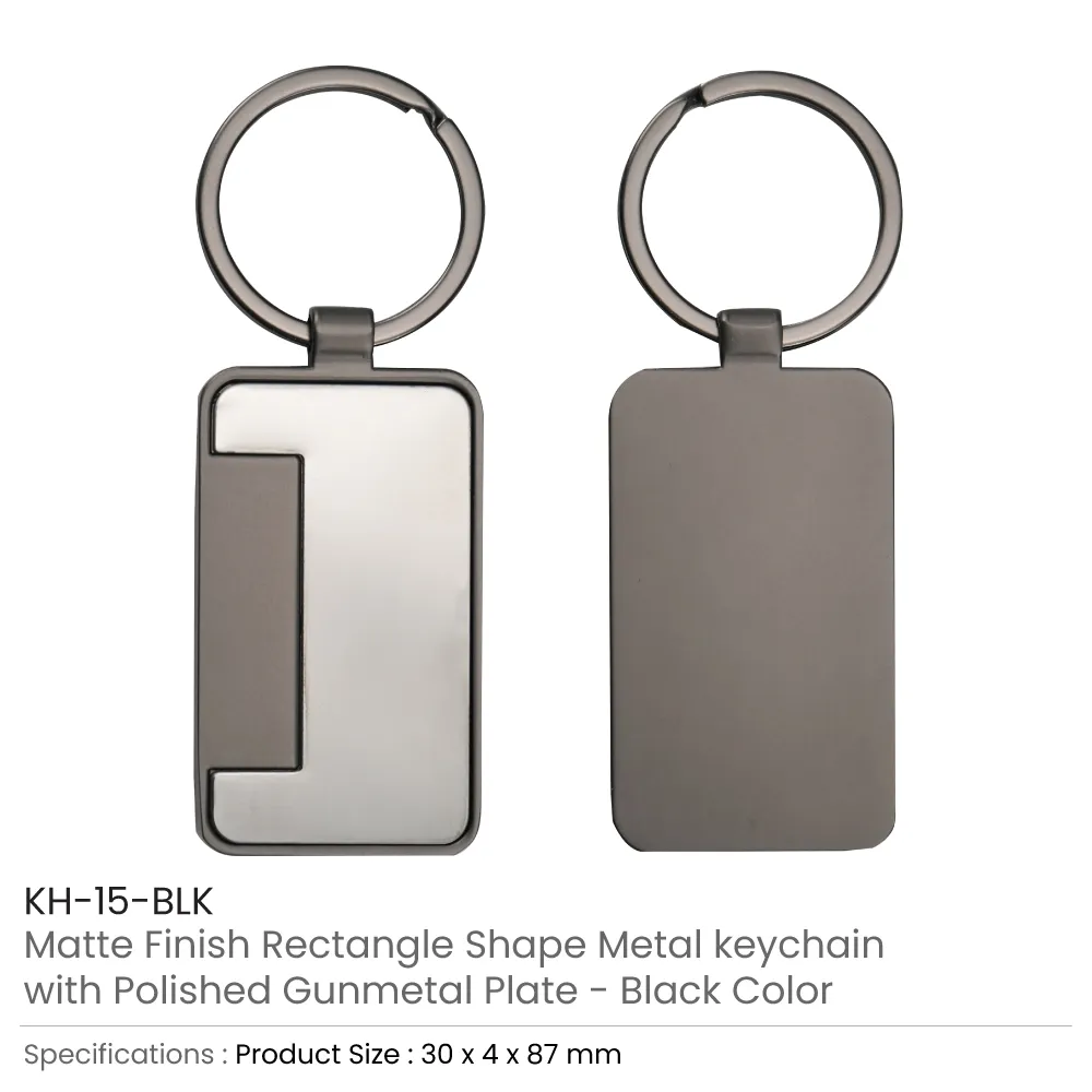 Metal Keychain Rectangle Gun Metal Matte Finish Plate