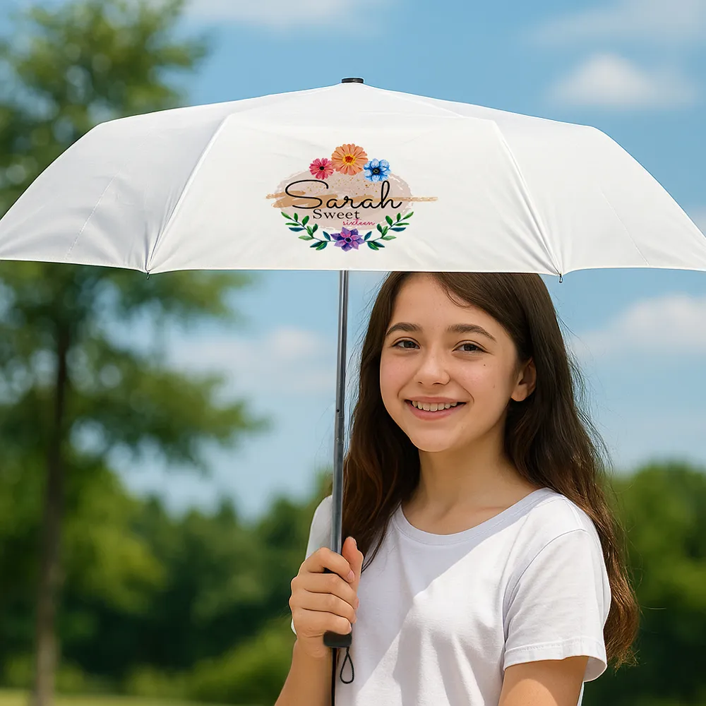 Bi-Fold Umbrella in White with Velcro Closure and Pouch