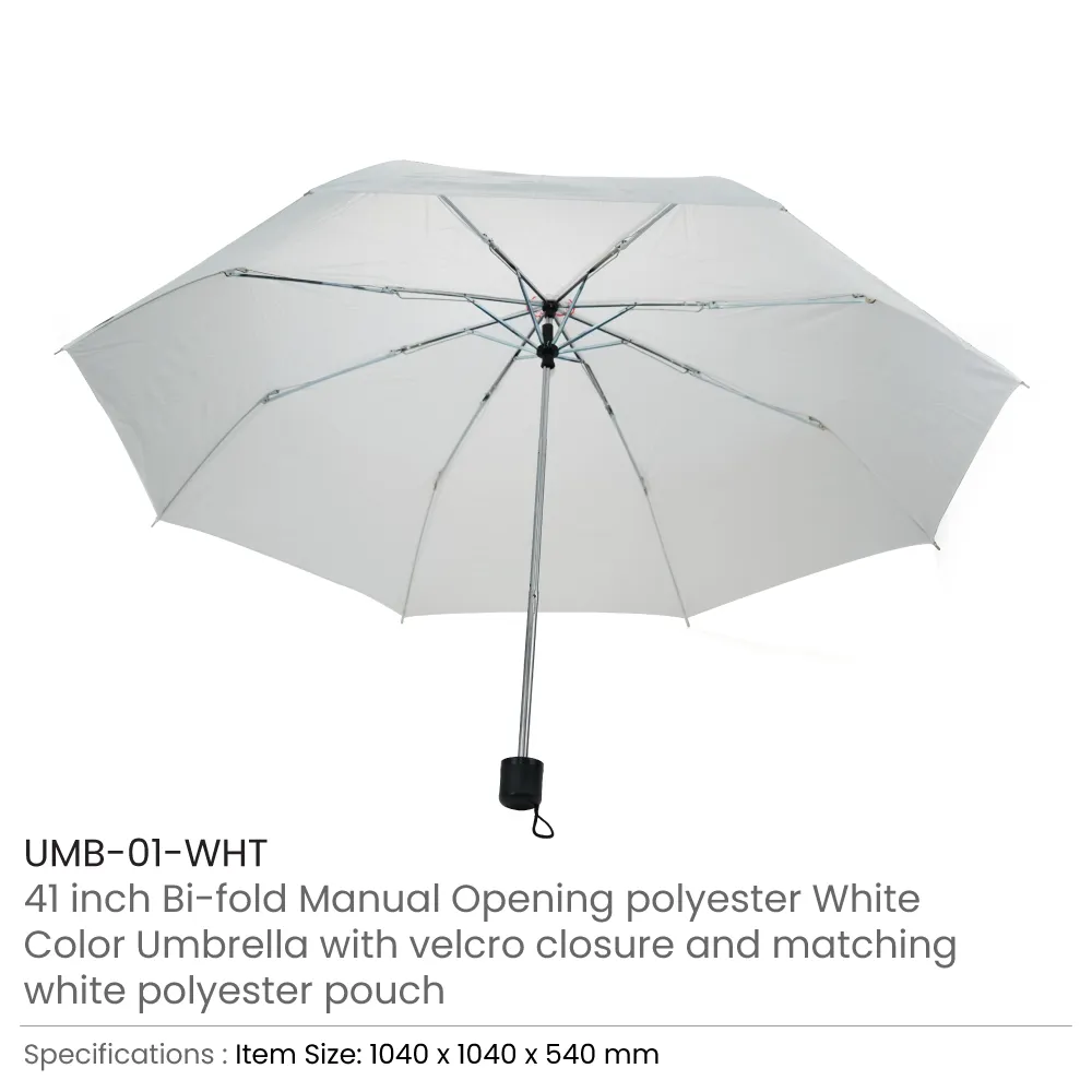 Bi-Fold Umbrella in White with Velcro Closure and Pouch