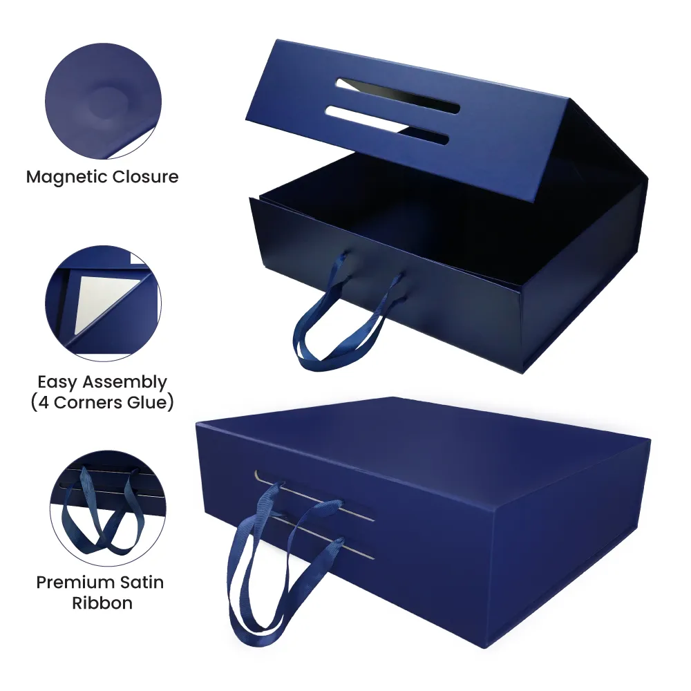 Foldable Gift Box with Magnetic Closure & Ribbon Handle
