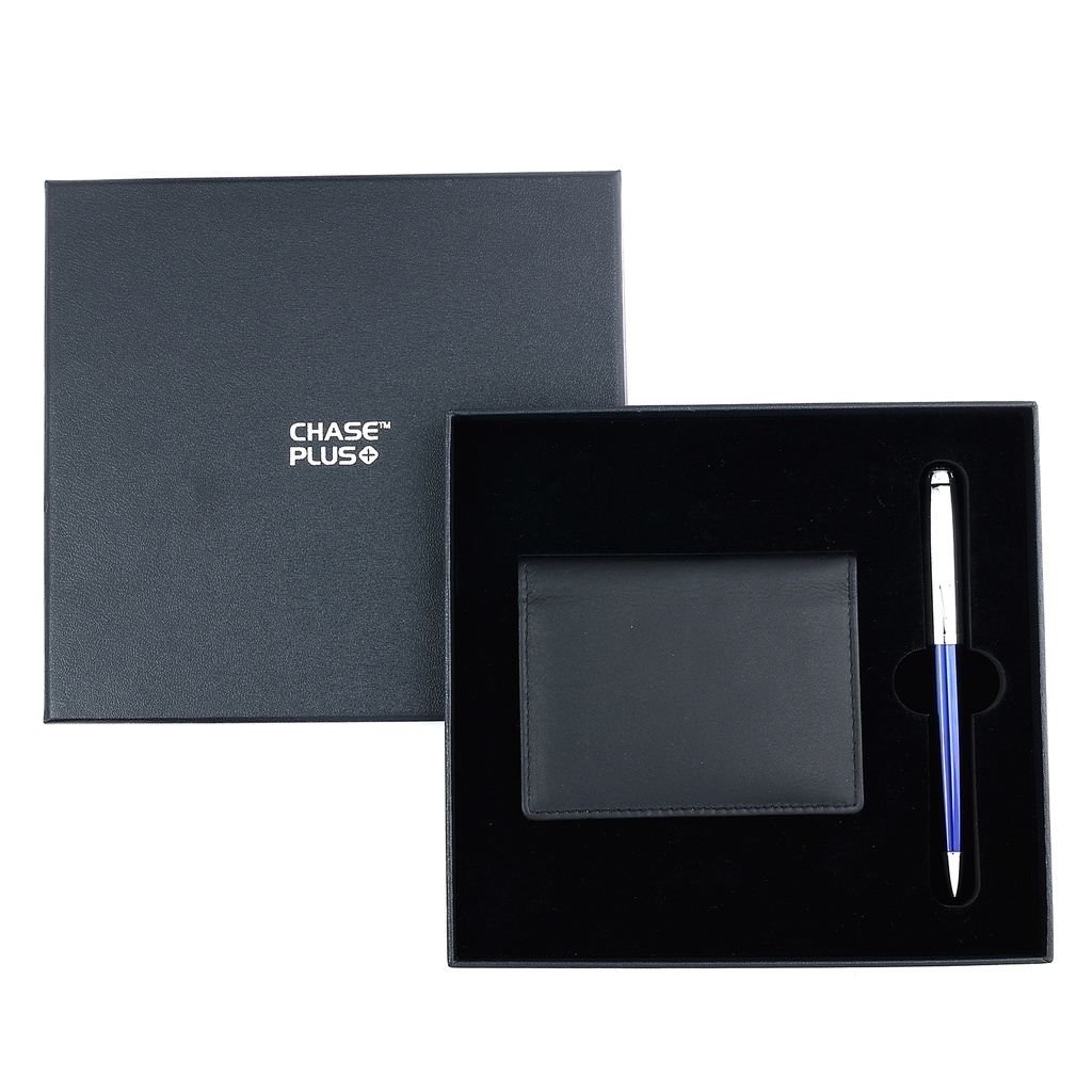CHASE PLUS Business Gift Set- Premio BCH and Libro Blue Chrome Pen