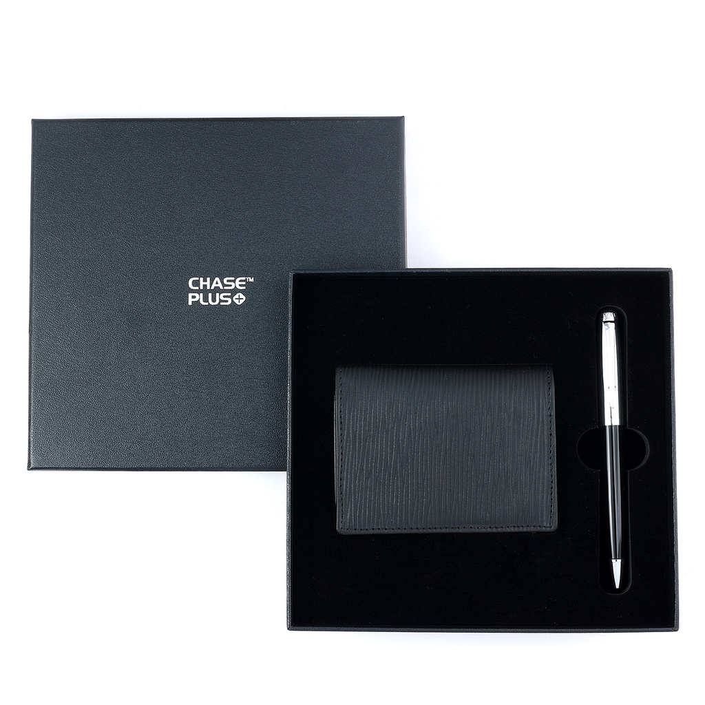 CHASE PLUS Business Gift Set- Retso BCH and Libro Black Chrome Pen