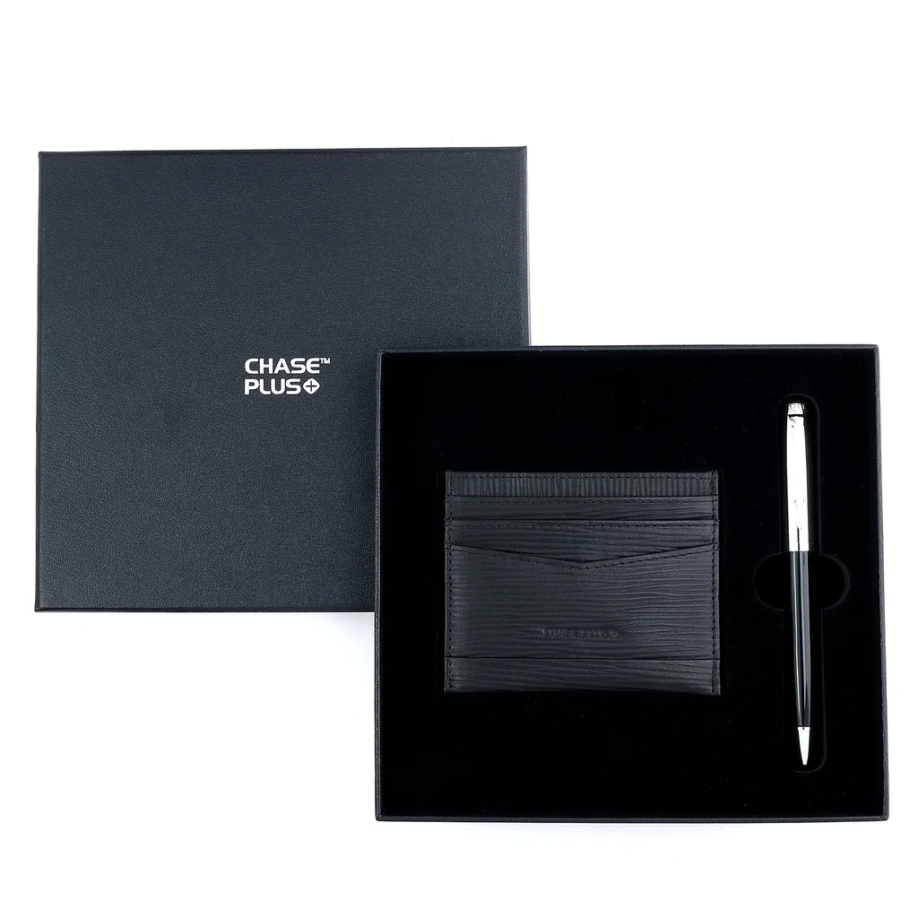 CHASE PLUS Business Gift Set-Retso Credit Card Holder and Libro Black Chrome Pen