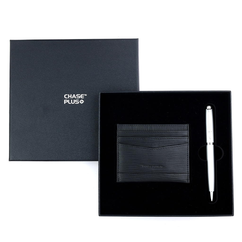 CHASE PLUS Business Gift Set-Retso Credit Card Holder and Libro Matt Silver Pen