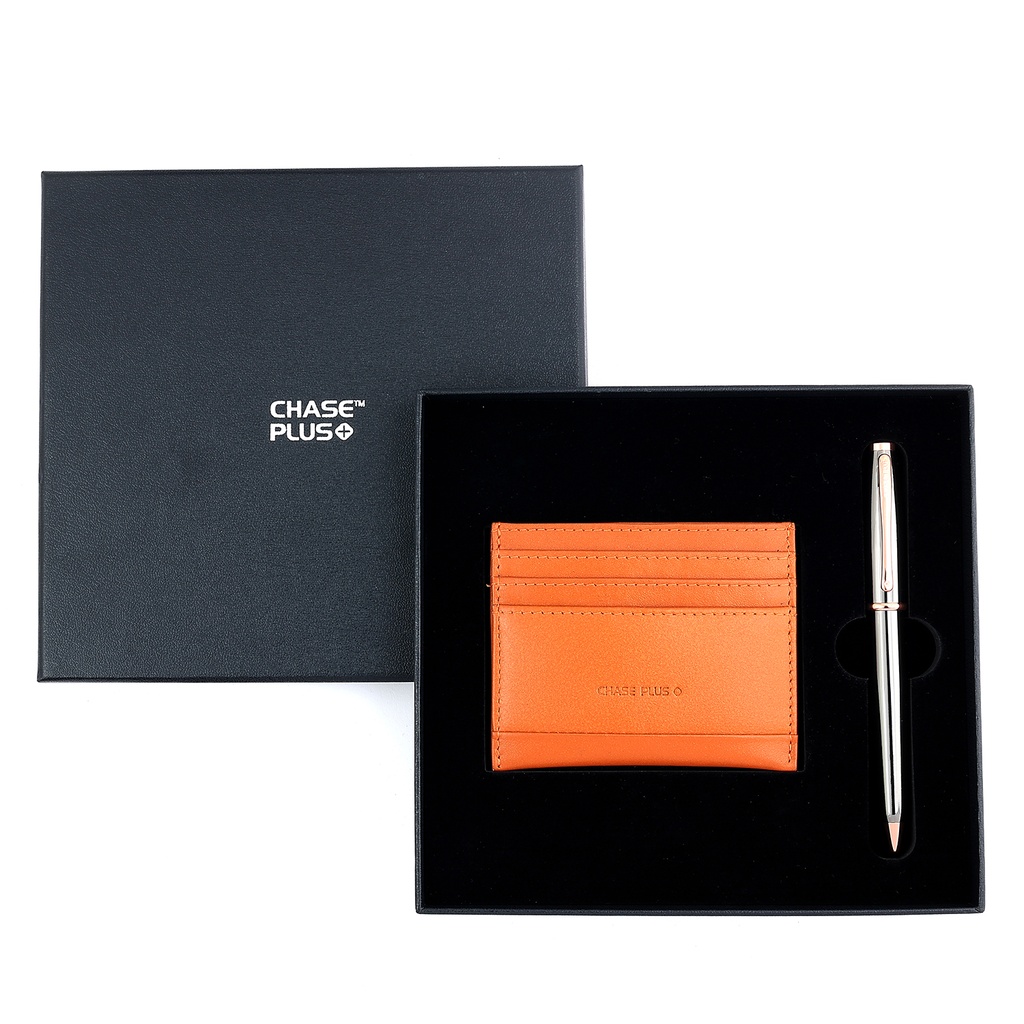 CHASE PLUS Business Gift Set- Bristol Credit Card Holder and Lexer Gun Metal Pen