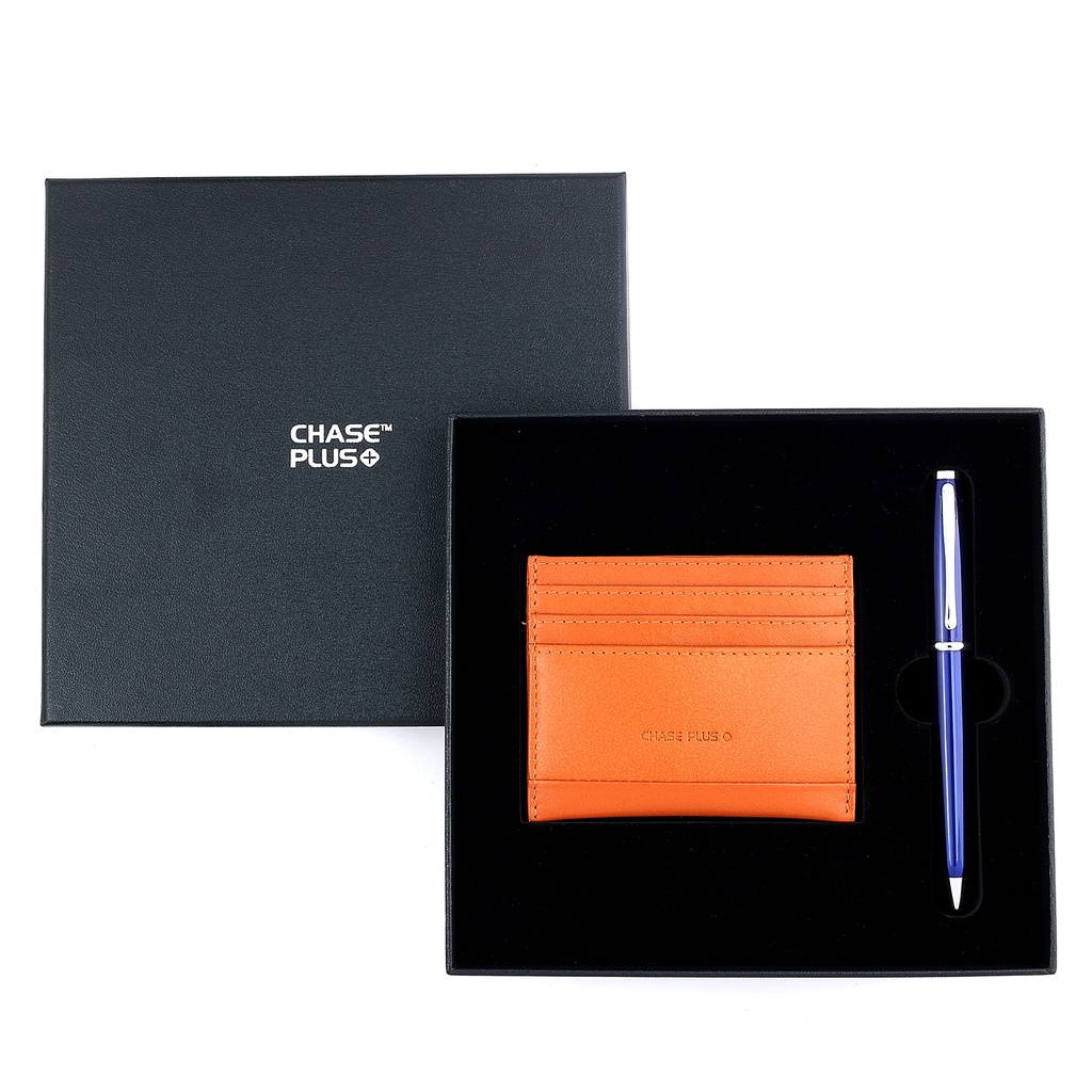 CHASE PLUS Business Gift Set- Bristol Credit Card Holder and Lexer Blue Pen