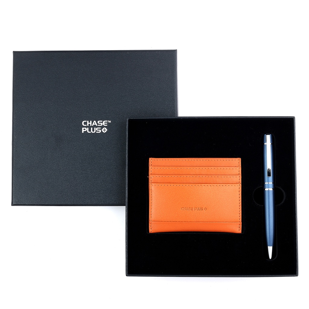  CHASE PLUS Business Gift Set- Bristol Credit Card Holder and Kanora Matt Blue Pen 