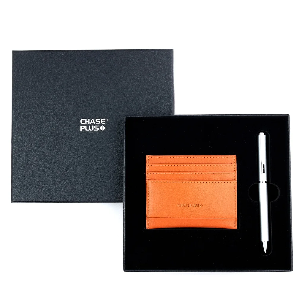 CHASE PLUS Business Gift Set- Bristol Credit Card Holder and Danza Matt Silver Pen
