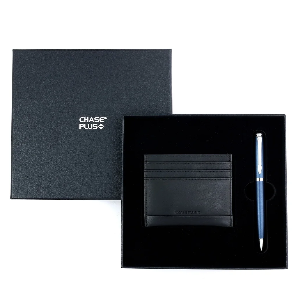 CHASE PLUS Business Gift Set- Premio Credit Card Holder and Libro Matt Blue Pen 