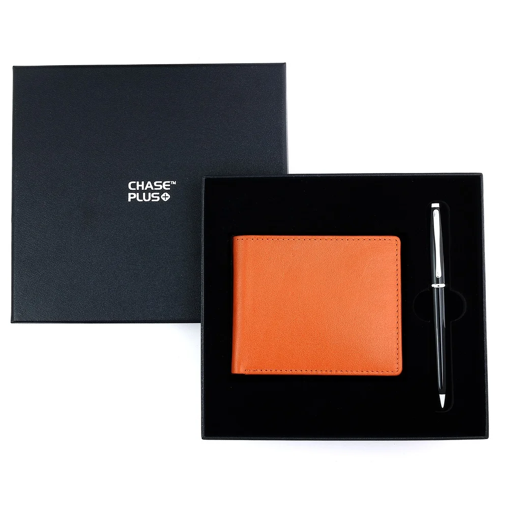 CHASE PLUS Business Gift Set-Bristol Men's Wallet and Lexer Black Pen 