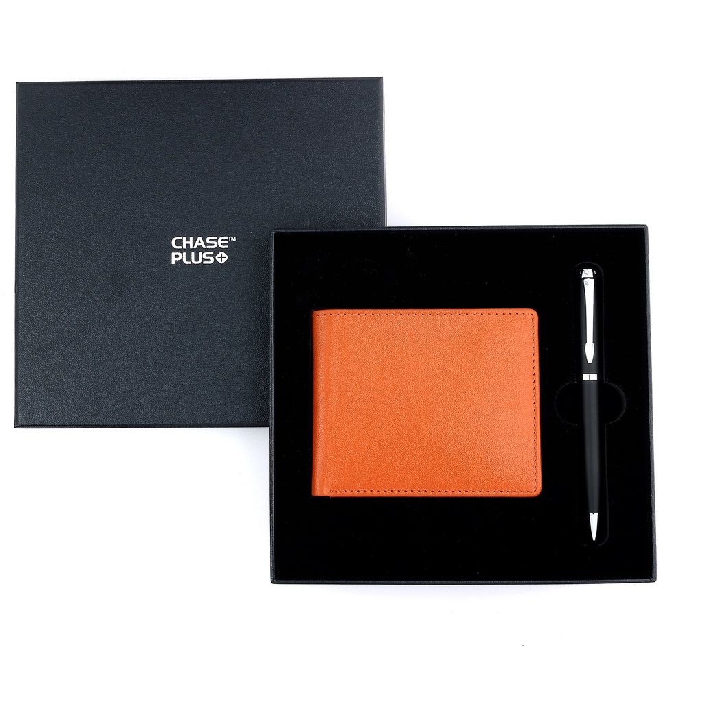 CHASE PLUS Business Gift Set-Bristol Men's Wallet and Libro Matt Black Pen