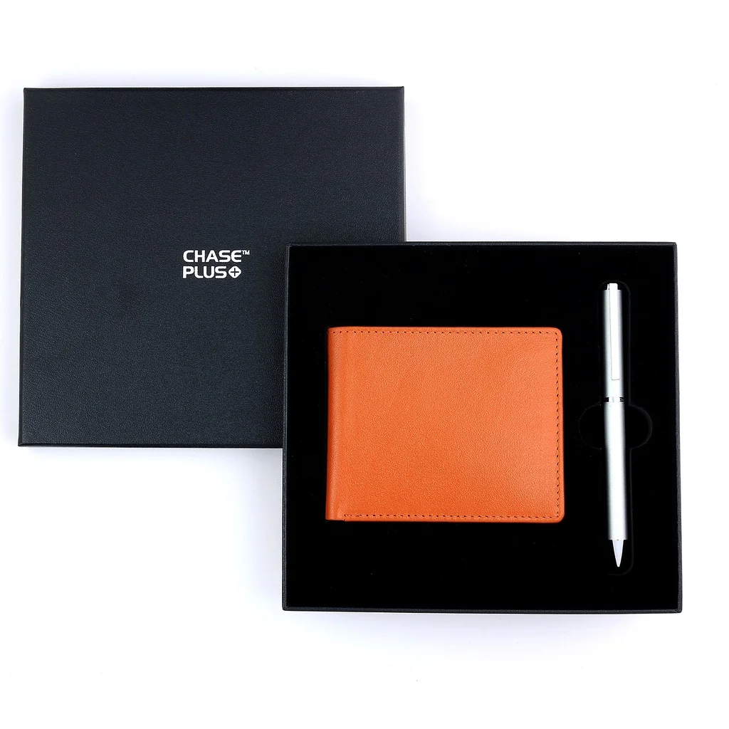 CHASE PLUS Business Gift Set-Bristol Men's Wallet and Danza Matt Silver Pen 