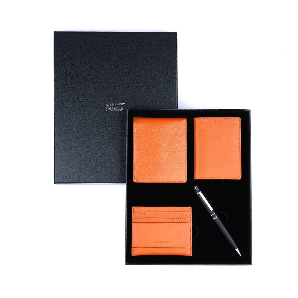 CHASE PLUS Business Gift Set Bristol Men's Wallet, Credit Card Holder, BCH and Kanora Matt Black Pen