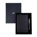 Business Gift Set-Capre Leather Covered Organizer Black and Danza Blue Chrome Pen 