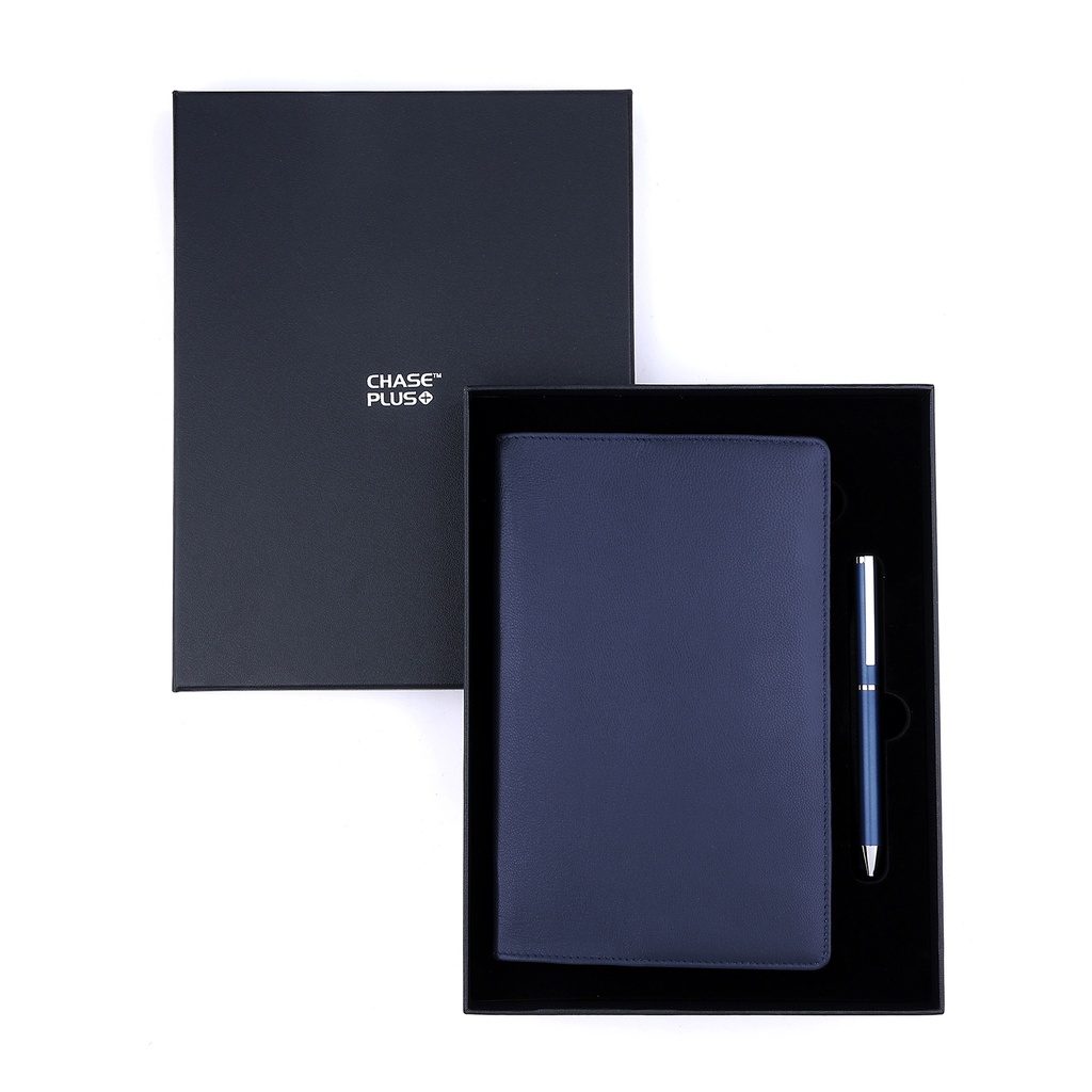 Business Gift Set-Capre Leather Covered Organizer Blue and Danza Matt Blue Pen