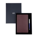 Business Gift Set-Capre Leather Covered Organizer Chocolate Brown and Kanora Blue Chrome Pen